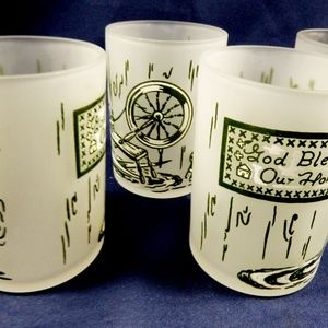 VTG Set of 4 Royal China Colonial Homestead small 3" Frosted Glass